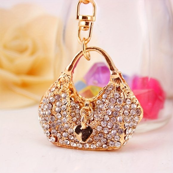 Alloy Rhinestone Heart Shape Ladies Handbag Keychain - Picture 2 of 6